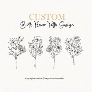 Custom Birth Flower Bouquet, Family Birth Month Tattoo Design, Up to 6 Flowers, Flower Bouquet Print Floral Tattoo Design Digital Download