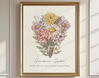 Personalized Gifts for Mom, Custom Family Birth Flower Bouquet Sign, Mom Birth Month Flower Sign, Mothers Day Gifts from Daughter, Kids