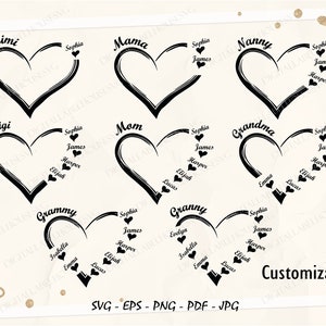 Nome personalizado do neto do coração Svg, Pacote de Mãe Svg, Pacote de Mãe Svg personalizado, Pacote de Vovó/ Mimi/ Svg, Camiseta de Vovó Svg, Presente para a Mãe Svg