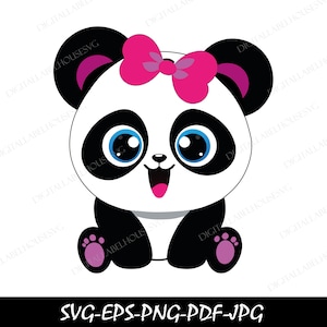 Lindo panda bebé en capas SVG, archivo de corte de panda kawaii, corte de panda de dibujos animados, vector de animal recortable para niños, silueta, cameo, camiseta de vinilo Cricut