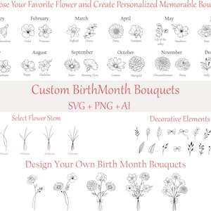 Geburtstags-Svg-Bundle, Blumen-Svg, Blumen-Svg, Botanisches-Svg, Rose-Svg, Gänseblümchen-Svg, Mohn-Svg, Geburtstags-Svg, Benutzerdefinierte Geburts-Blume, Tattoo-Svg