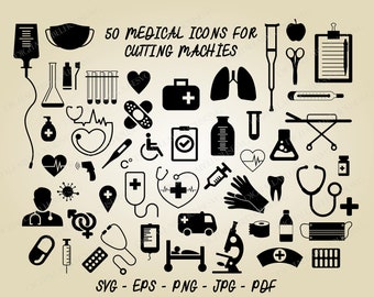 50 Medical Icons Svg, Bundle design Svg, Cut files Svg, Files for cricut, Doctor Svg Bundle Nurse Svg,Stethoscope,Nurse life,Heart, Needle