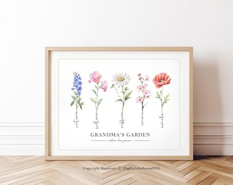 Birth Flowers Mother's Gift Day Family Bouquet Digital Gift for Grandma Custom Print Personalized Gift for Mom Grandmother Gift Floral Art