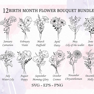 Birth Month Flower Bouquet Svg Bundle, Birth Month Flower, Flower Svg, Wildflower svg, Birthday flower,Botanical Svg, Floral Svg, Daisy Svg