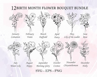 Birth Month Flower Bouquet Svg Bundle, Birth Month Flower, Flower Svg, Wildflower svg, Birthday flower,Botanical Svg, Floral Svg, Daisy Svg