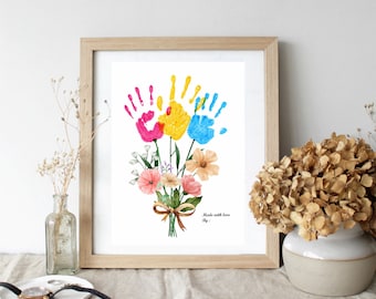 Flower Bouquet Handprint Art, Birthday Aunt Gift for Kids (Digital Download)
