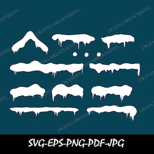 Puede incluir: Un conjunto de diez archivos de corte SVG de carámbanos de nieve blancos. Los carámbanos son de varios tamaños y formas, perfectos para agregar un toque invernal a tus manualidades.