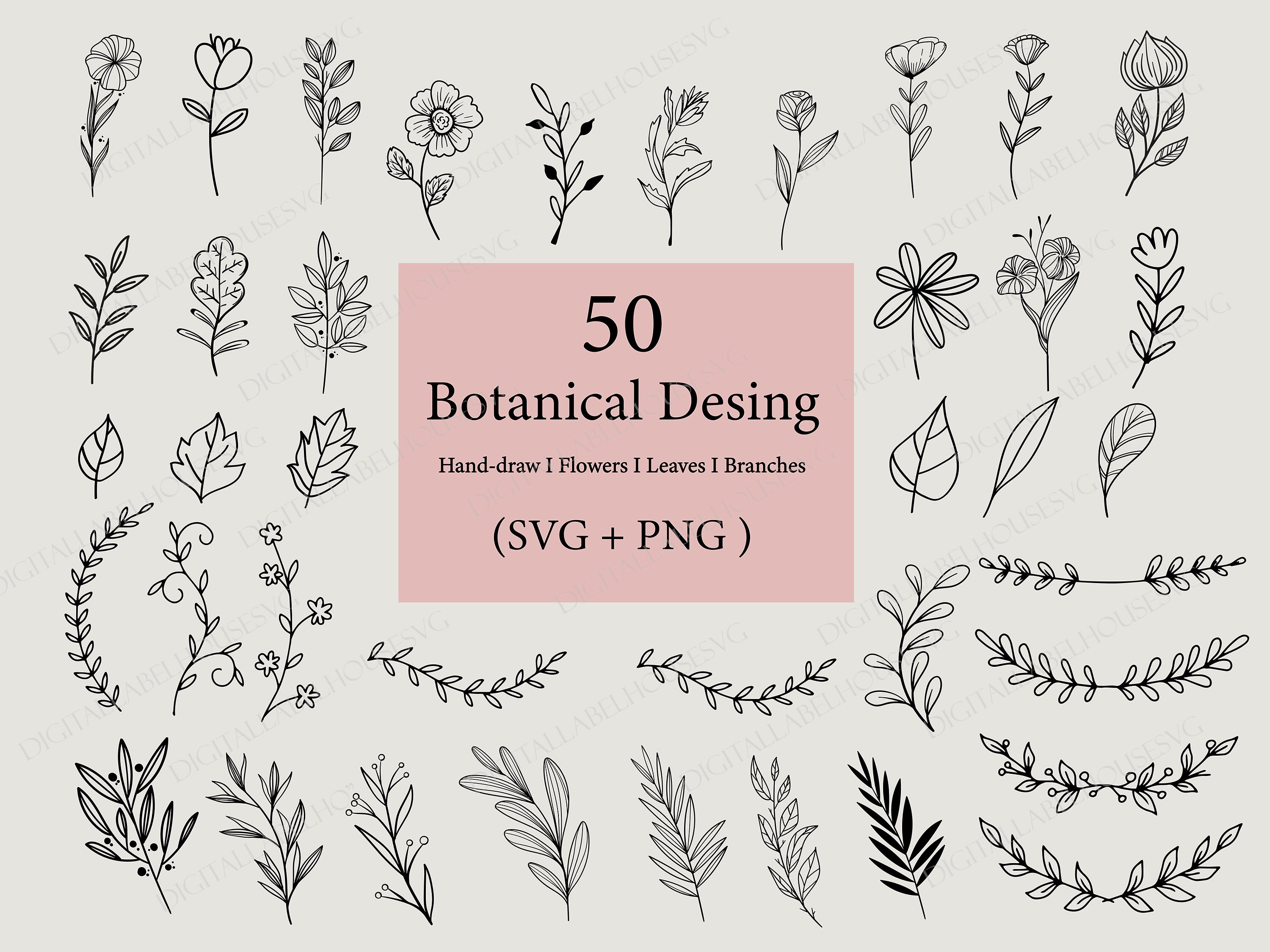 Botanical SVG, SVG Files, Flower Svg Bundle, Floral Svg, Leaves Svg ...