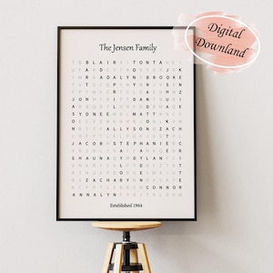 Personalized Family Poster,First Names Crossword, Letters, Word search, Scrabble,Custom Family Names, Gift Ideas, Christmas Family Name Gift