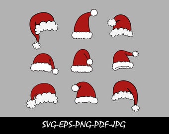 Santa Hat SVG, Santa hat cut file, Christmas Hat Svg Bundle, Elf Hat Svg, Xmas Clipart, Holiday Winter hat svg, Silhouette Cricut, Santa svg