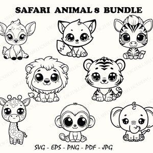 Animaux de safari animés, animaux animés, lion, tigre, girafe, zèbre, singe, bébé enfants du zoo de la savane, animaux animés, animation, animateur, Cricut