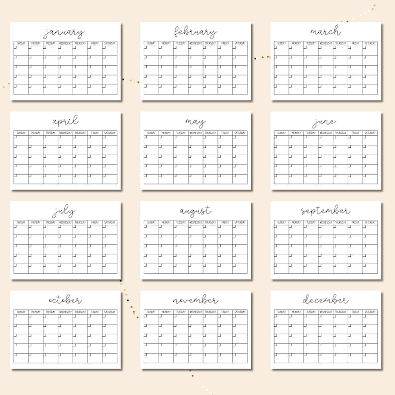 Printable Blank Calendar 2024, 12 Month Calendar 2024 Printable Monthly