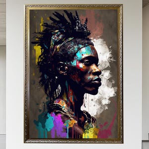 Afrikanische Stammes-Wand-Kunst, afrikanischer Krieger-Dekor, Native Wand-Dekor, schwarzer Mann Leinwand Gemälde, fertig zum Aufhängen Wand Leinwand, große Wandkunst