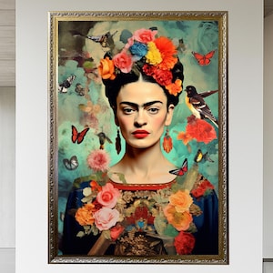 Frida Kahlo Print, Frida Portrait Historical Canvas Feminism Wall Art Wall Hanging Extra Large Art interior decor Livingroom Art