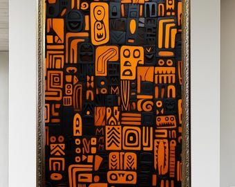 African Pattern Art Canvas Print, Modern Framed Wall Art