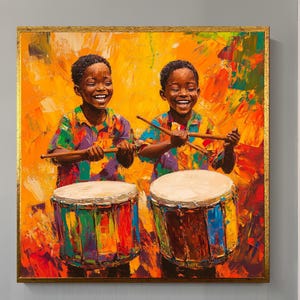 African Children Art Canvas Painting African American Art Large Canvas Art Framed Wall Art African Culture Art Oil Painting Home Decor