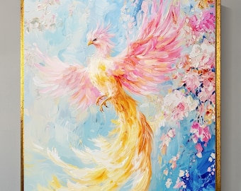Phoenix Landscape Pink Phoenix Phoenix Rising Oversized Wall Decor Framed Art Extra Large Wall Art Wood Frame Oil Painting Interior Design