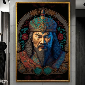 Genghis Khan Wall Art, Mongolian King Wall Decor, Fashion Wall Art, Genghis Khan Portrait, Historical Wall Art, Motivational Wall Decor, Art