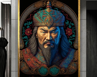 Genghis Khan Wall Art, Mongolian King Wall Decor, Fashion Wall Art, Genghis Khan Portrait, Historical Wall Art, Motivational Wall Decor, Art