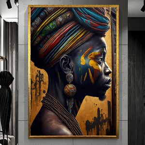 African Man Portrait Canvas Art: Tribal Headwrap Decor