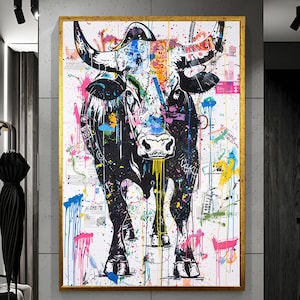 Abstract Bull Decor Canvas Print Large Animal Art Graffiti Home Decor Extra Large Wall Art Wall Hanging Modern Wall Art Office Design