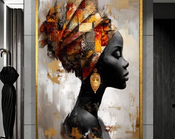 Arte en lienzo de una reina africana, retrato de una mujer afrocéntrica, decoración tribal para el hogar