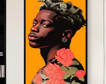 Black Man Portrait Art  Modern African American Wall Art  Contemporary Decor  Hahnemühle Fine Art Print  Black Owned Art Framed Art