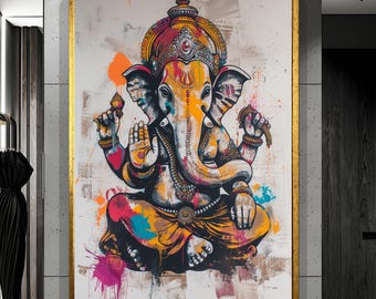 Ganesha Art Ganesha Wall Decor indian God Indian Culture Gold Framed Art Ready to Hang  Interior Design Ancient Art Home Decoration Modern