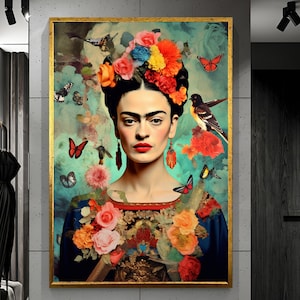 Frida Kahlo Print, Frida Portrait Historical Canvas Feminism Wall Art Wall Hanging Extra Large Art interior decor Livingroom Art