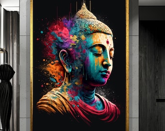 Lienzo enmarcado de Buda: Arte de pared en lienzo grande para meditación, arte de pared de dioses hindúes, regalo hindú, impresión de Buda, arte espiritual para la pared
