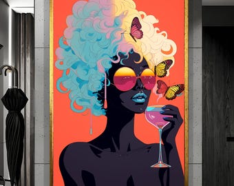 Pop Art, trendige Frau, abstraktes Frauenporträt, zeitgenössische Kunst, fertig zum Aufhängen, übergroße Wandkunst, Geschenk für Zuhause, Wohnzimmerwandkunst