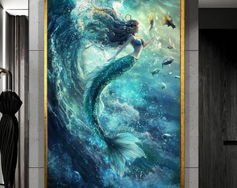 Mermaid Canvas Print, Framed Luxury Wall Art
