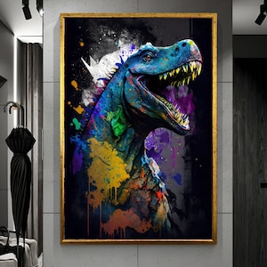 Dinosaur Wall Art, Dinosaur print Oil Painting Art Animals Canvas Nursery Wall art Veterinary Gift Living Room Wall Decor Ready To Hang