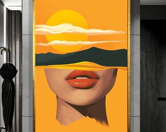 Sonne und Landschaft Kunst Frau Druck Modernes Kunstwerk gerahmte Kunst Große Leinwand Kunst Vertikale Wandkunst Frau Dekor Büro Dekor Wohnkultur Wandkunst