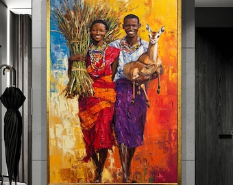 African Couple Canvas Print, Ethnic Tribal Painting