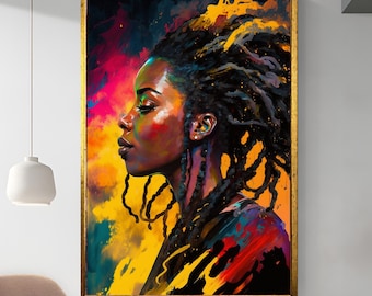 Zwarte vrouw kunst aan de muur, abstracte vrouw kunst, luxe kunst aan de muur, canvas schilderij, muur kunst cadeau, cadeau voor haar, housewarming cadeau, modern uniek