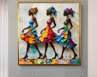 Cultural African Women Framed Wall Art Large Canvas Tribal Artwork African Wall Art Modern Wall Art Extra Large Wall Art interior Design