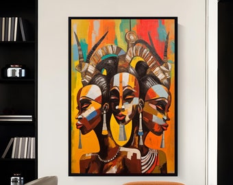 African Oil Painting, African Canvas Art, African Print, Large Wall Decor, Livingroom Wall Art, Office Decor, African Gods Wall Decor, Gift