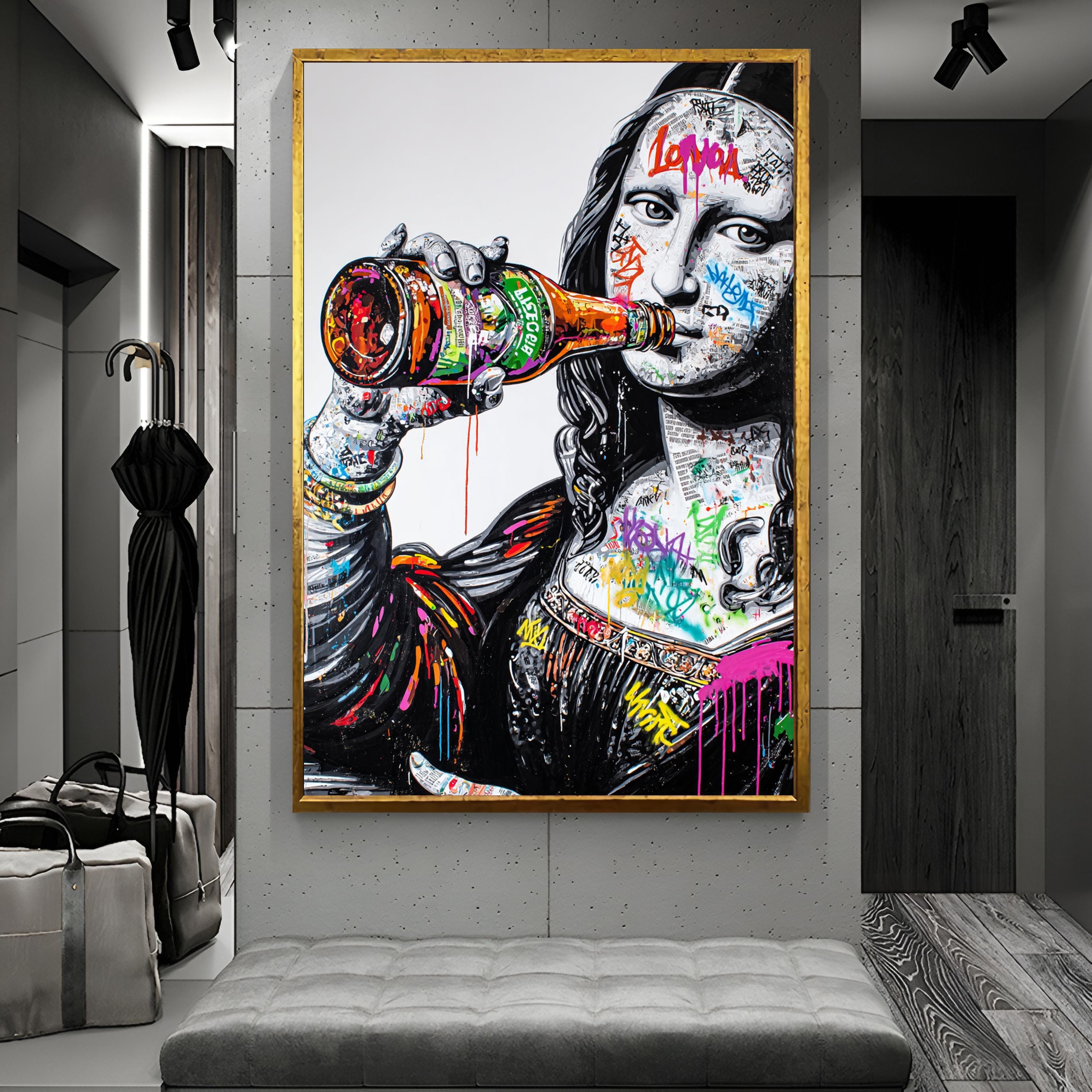 Graffiti Mona Lisa Canvas Art: Urban Pop Art With Beer - Etsy Israel