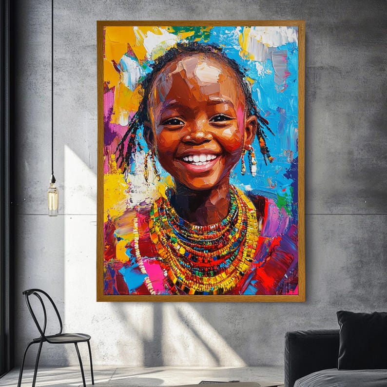 African Girl Portrait Canvas Art: Modern Framed Wall Hanging Wood Frame