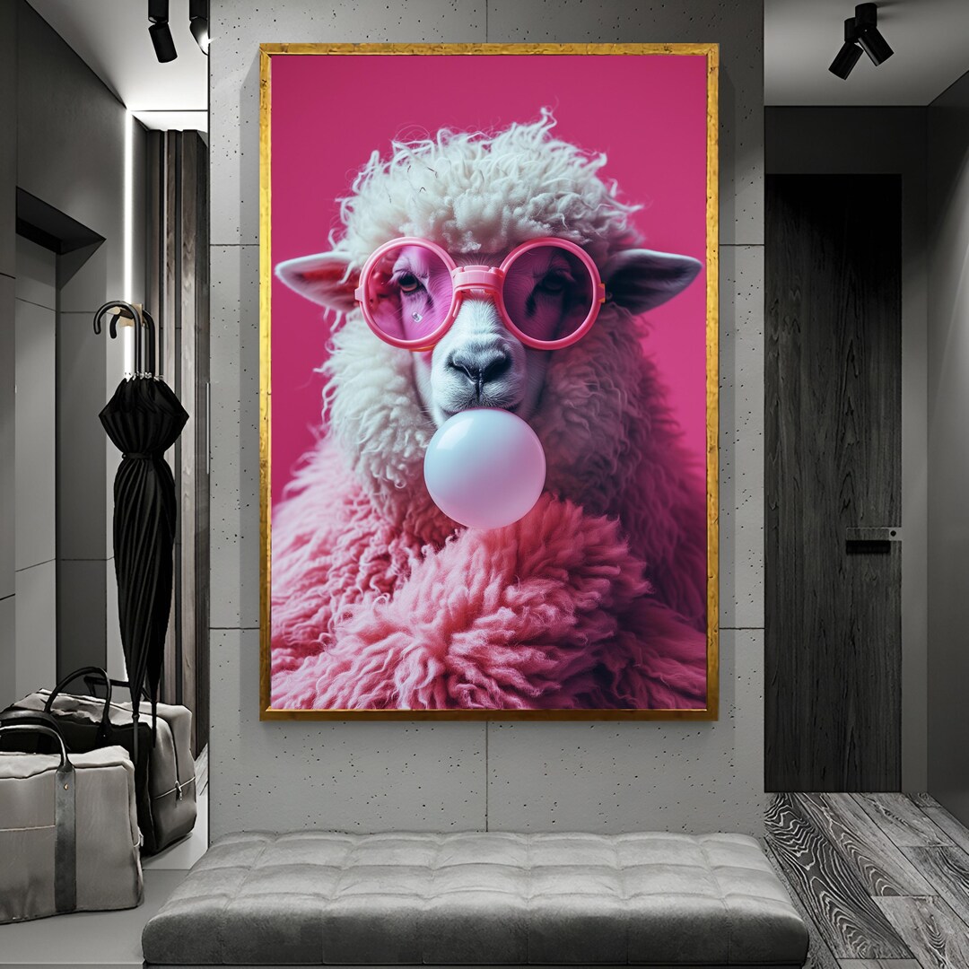 Lamb Canvas Wall Art, Bubble Gum, Pink Sunglasses - Etsy