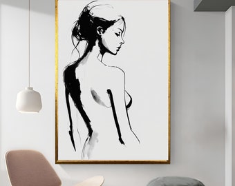 Minimalistische Frau Wandkunst, Schwarzweiß-Wanddekor, Frau Silhouette Wandkunst, Geschenk für Mutter, Wandkunst Geschenk, Moderne Wandkunst, Luxusdekor