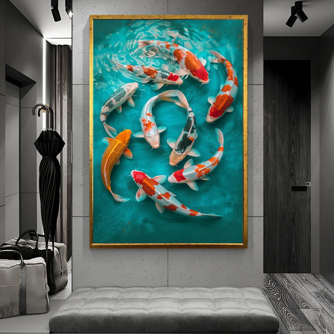 Koi Fish Wall Art Canvas Print, Japanese Koi Pond Painting - Etsy
