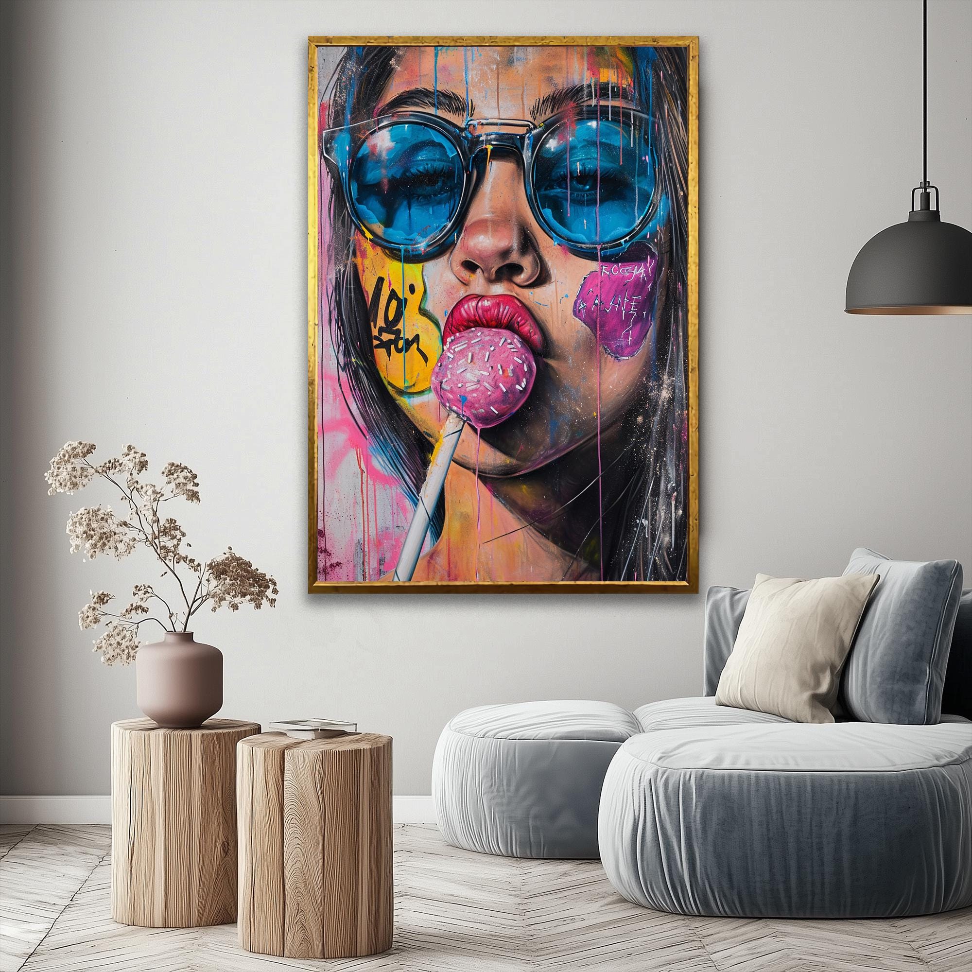 Cool Girl Canvas Print: Pop Art Woman With Lollipop, Modern Wall
