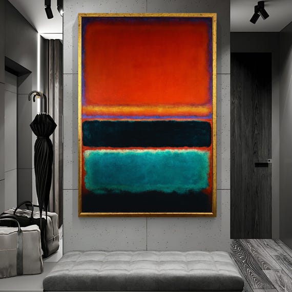 Mark Rothko Framed Abstract Artwork: Red Blue Painting, Modern