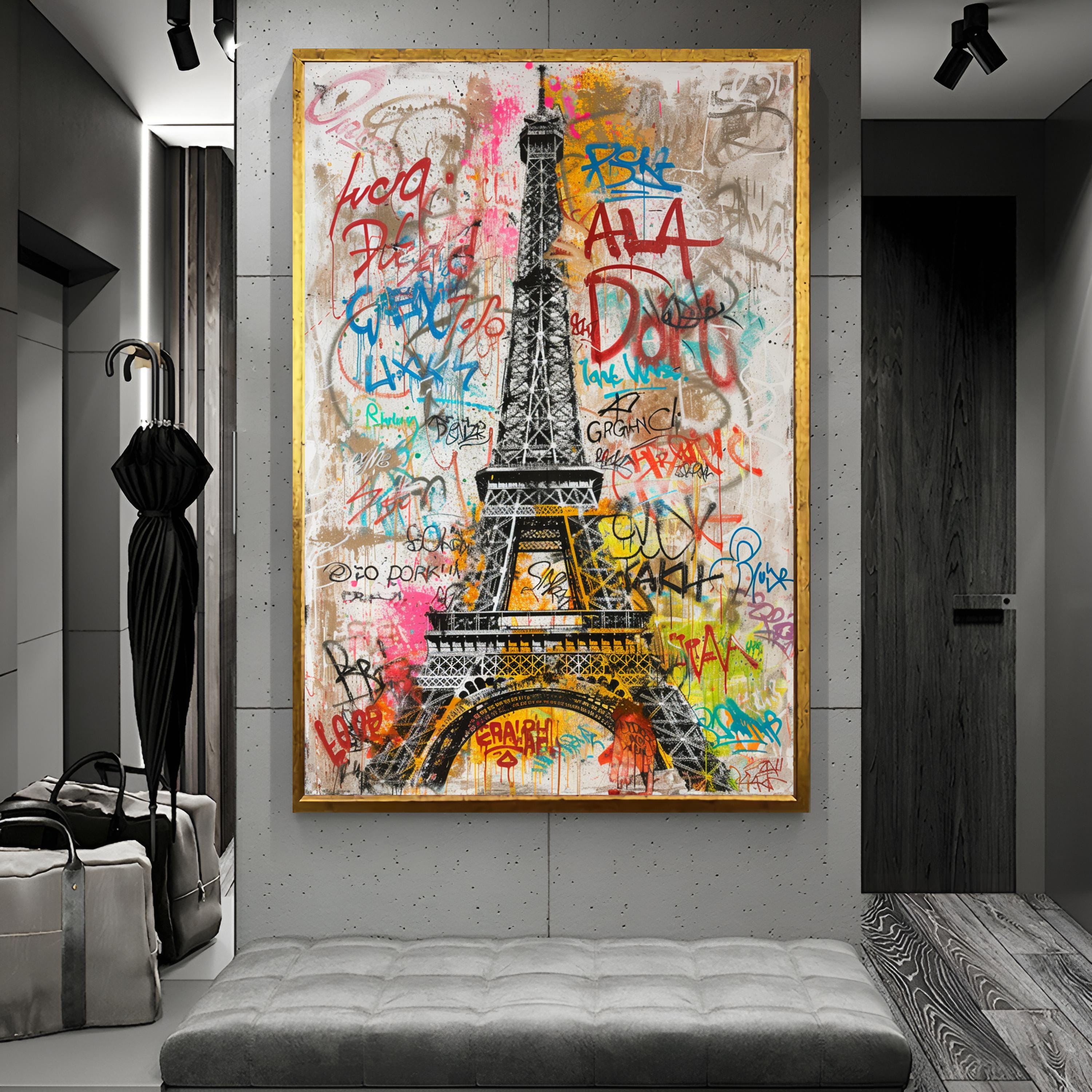 Paris Large Framed Wall Art : Eiffel Tower Graffiti Painting Paris Large Framed Wall Art : Eiffel Tower Graffiti Painting