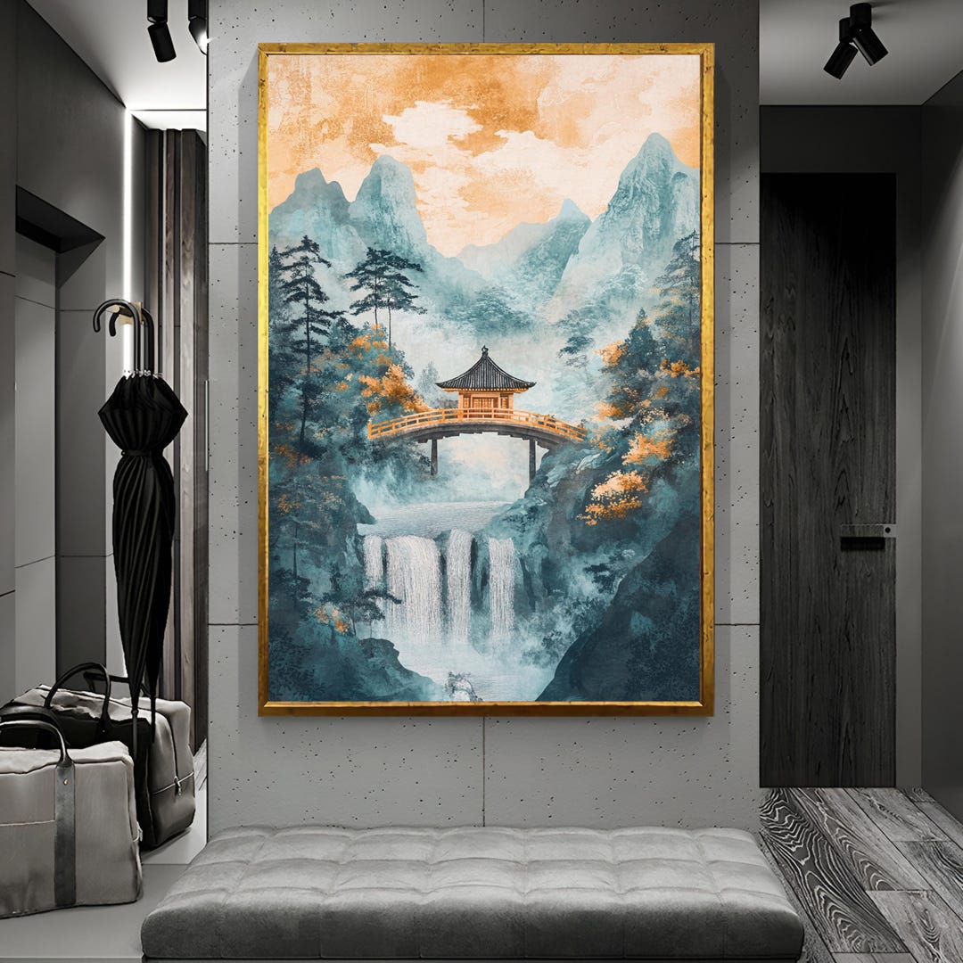 Japandi Canvas Art: Zen Mountain Waterfall, Asian Landscape - Etsy