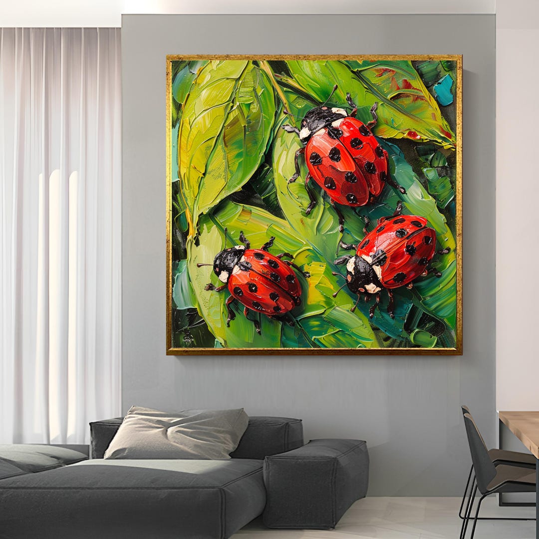Ladybug Wall Art : Botanical Insect Artwork, Nature Decor, Lucky ...