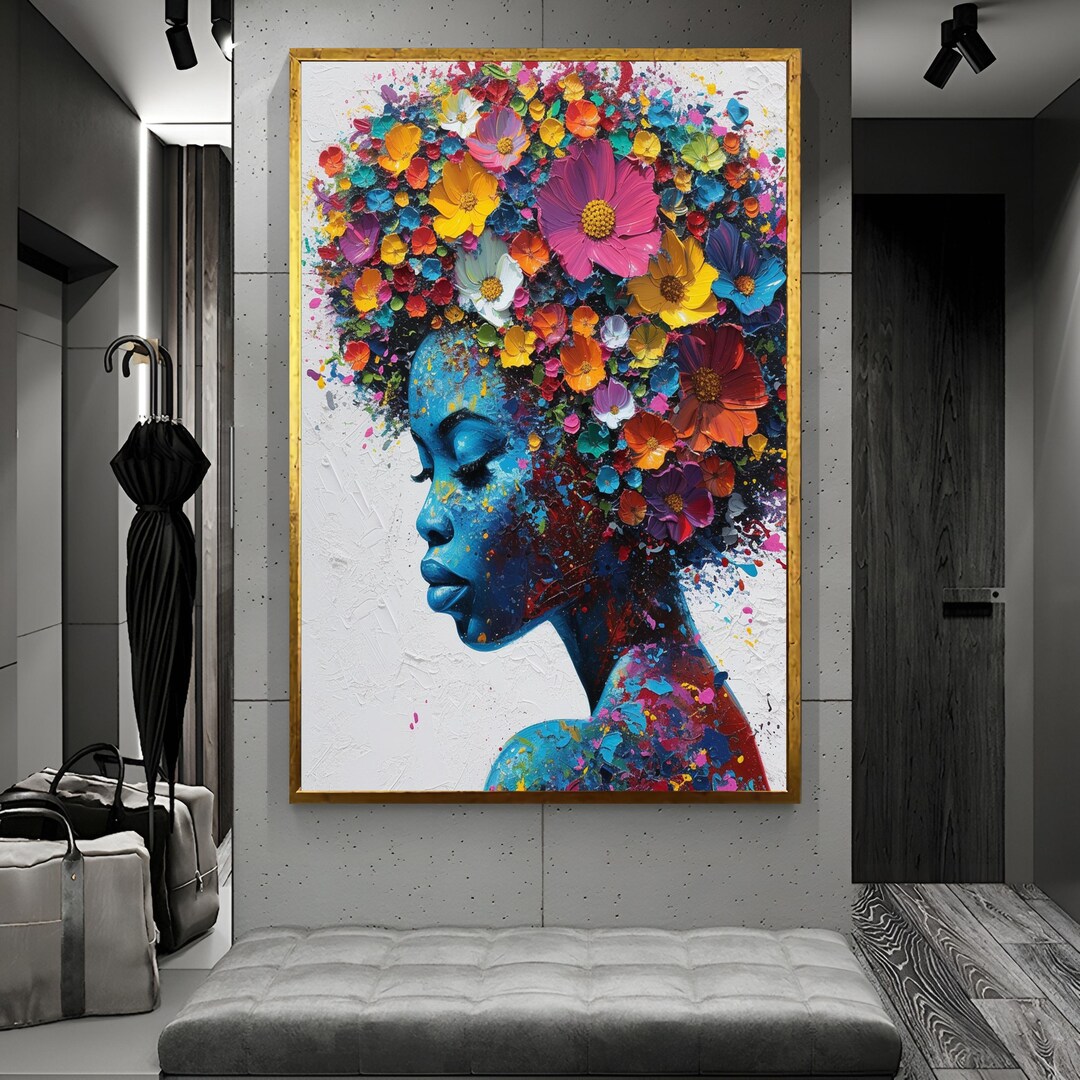 Graffiti Floral Woman Art Canvas Print Colorful Wall Art Vivid Color ...
