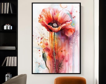 Red Poppy Art Print, Floral Wall Decor